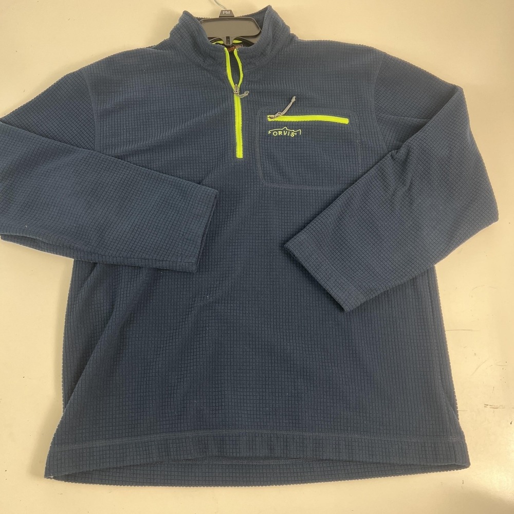 Orvis Pullover Mens Medium Blue Trout Bum 1/4 Zip Grid Fleece Fishing Hiking